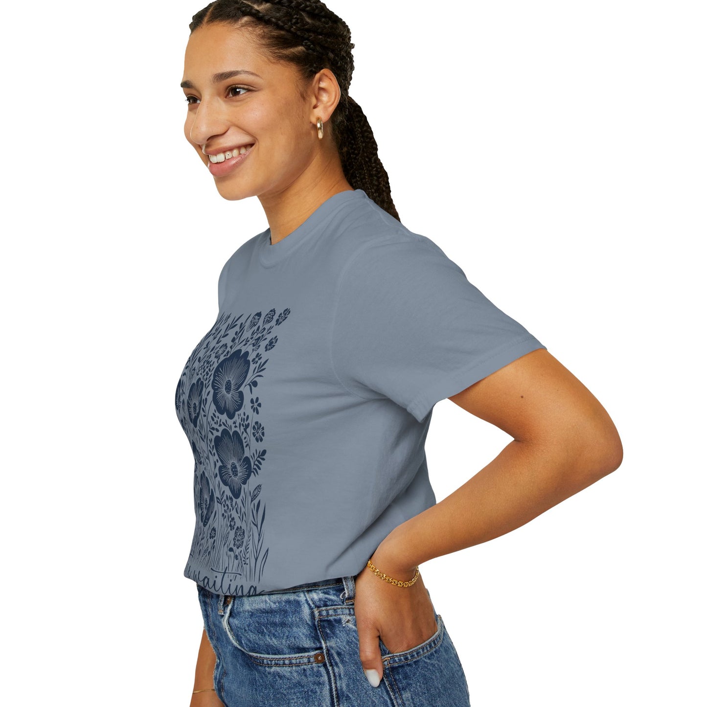 Faith Floral T-Shirt — "In the Waiting God Is Working" Inspirational Tee