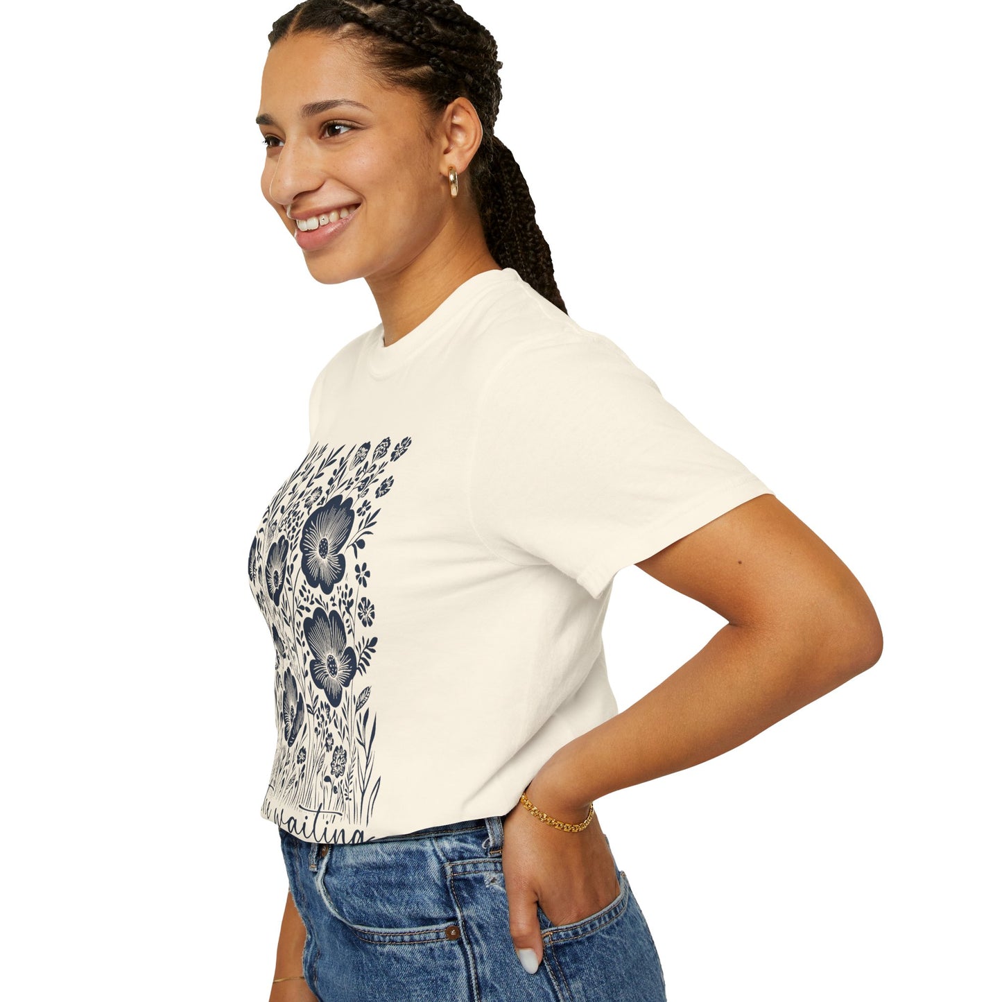 Faith Floral T-Shirt — "In the Waiting God Is Working" Inspirational Tee