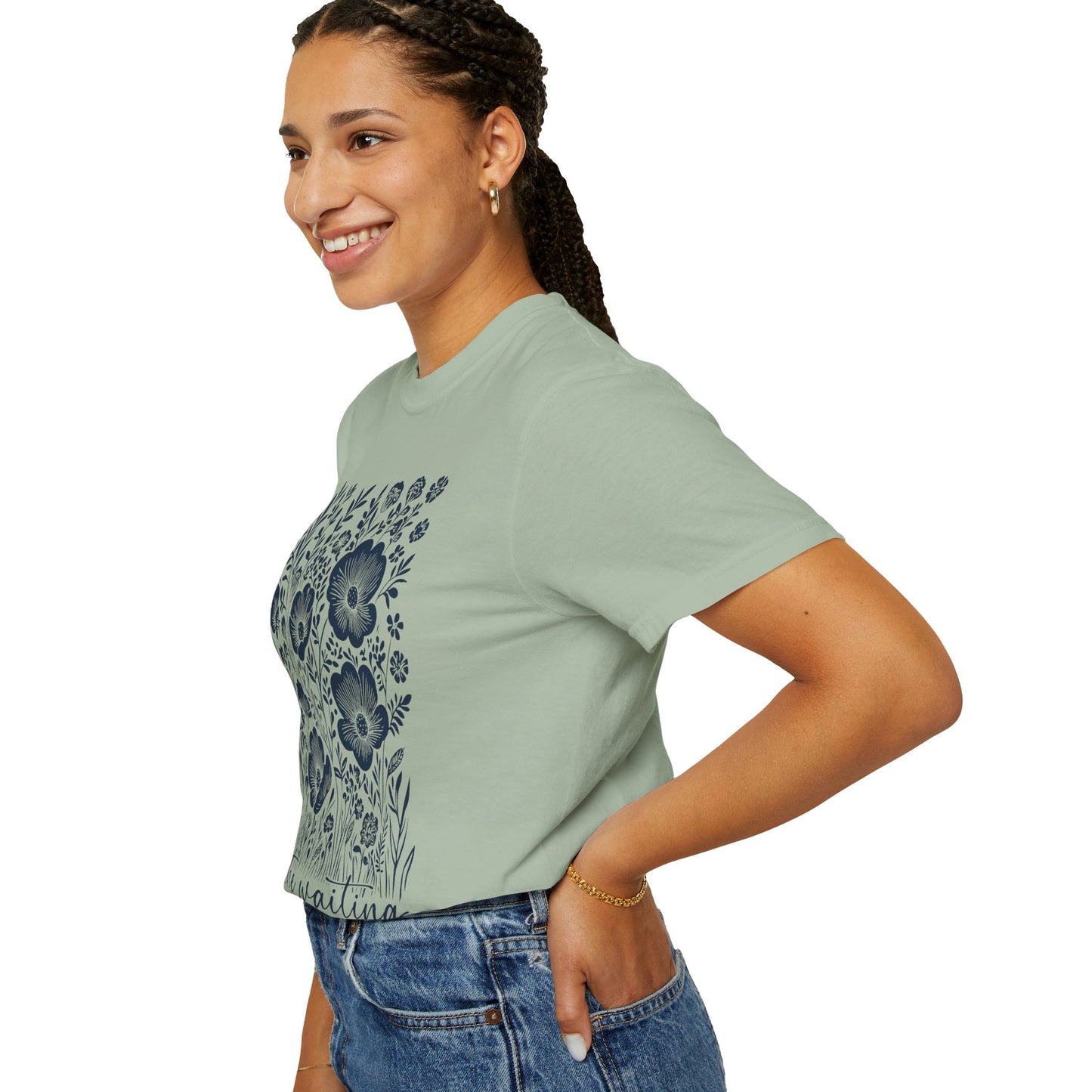 Faith Floral T-Shirt — "In the Waiting God Is Working" Inspirational Tee