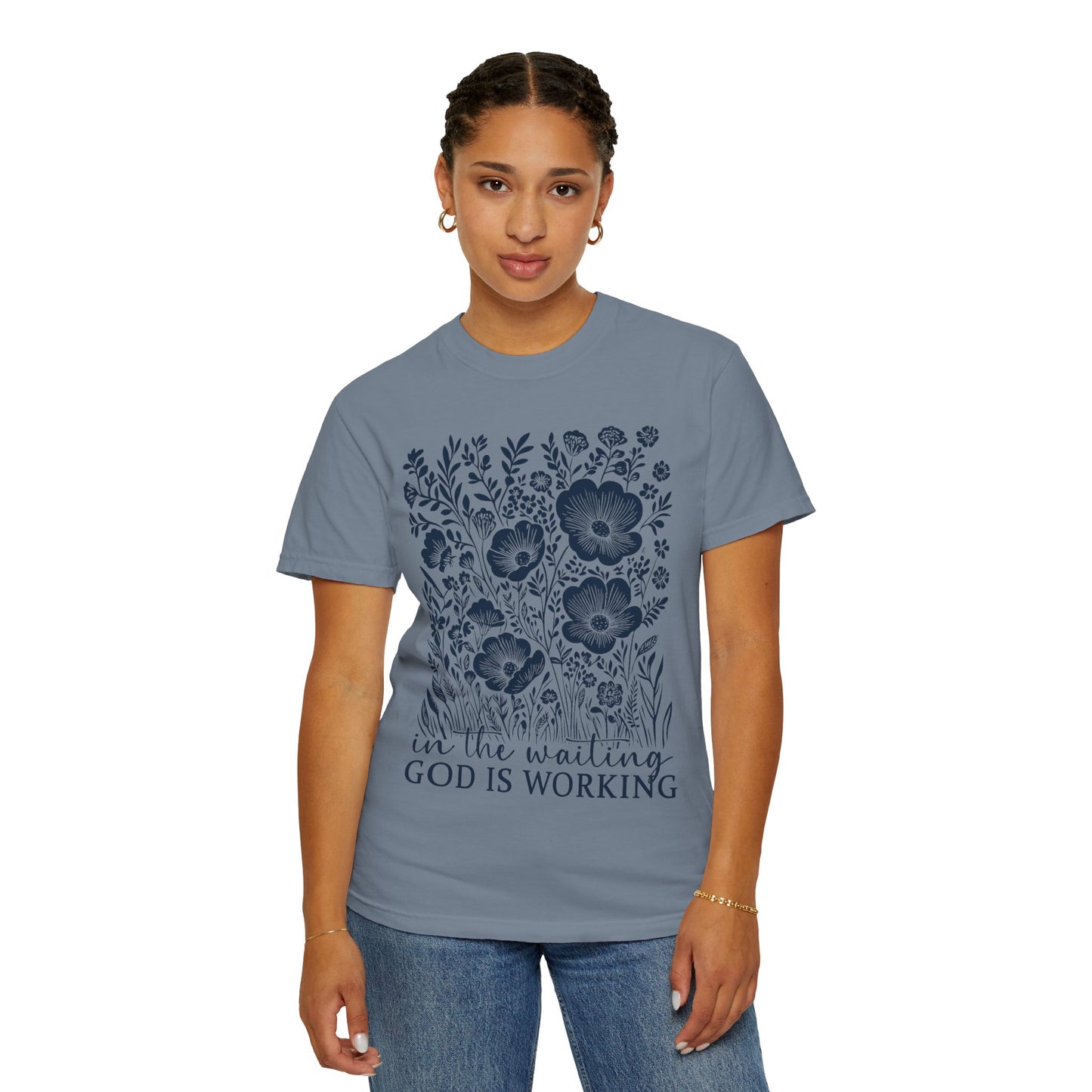 Faith Floral T-Shirt — "In the Waiting God Is Working" Inspirational Tee