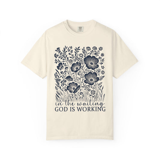 Faith Floral T-Shirt — "In the Waiting God Is Working" Inspirational Tee