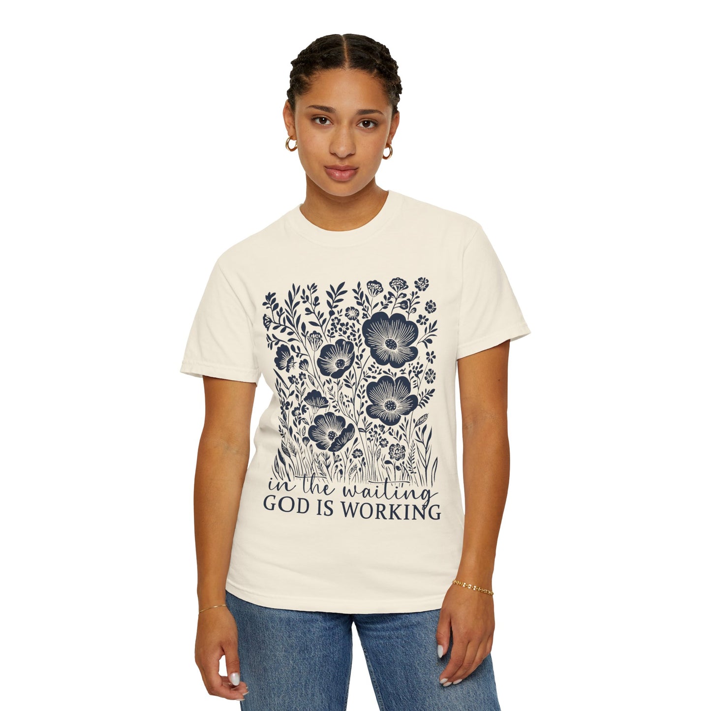 Faith Floral T-Shirt — "In the Waiting God Is Working" Inspirational Tee